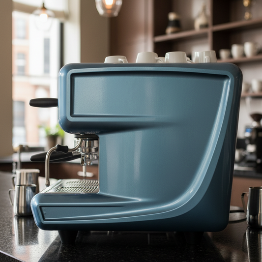 La San Marco espresso machine side profile in elegant café