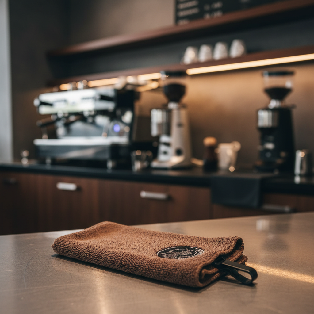 Brown coffee cloth in professional café setting