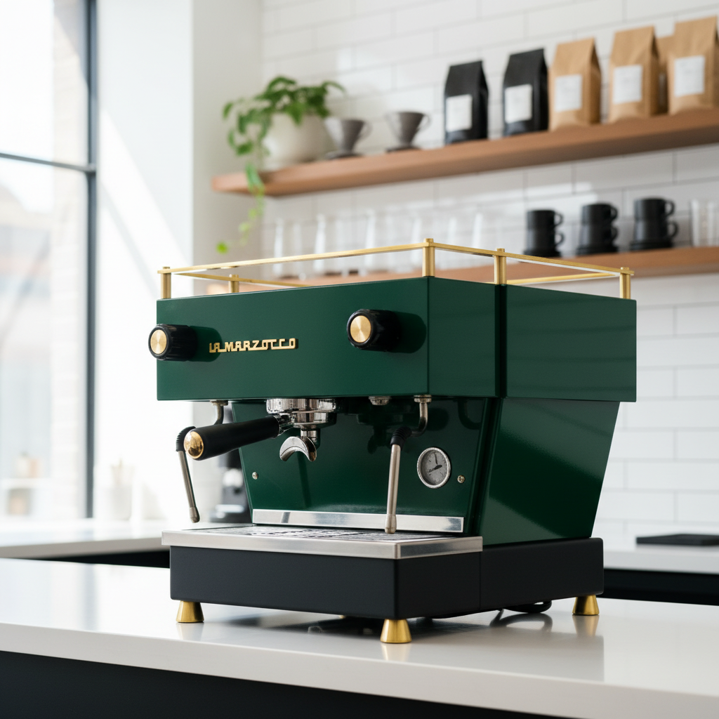 Custom La Marzocco Linea Mini R Home Espresso Machine- Hunter Green & Brass