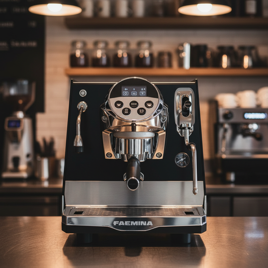 Faema Faemina A/1 GTI 5P – 1 Group Commercial Espresso Machine (Aluminum Lighting/Anodised Black)