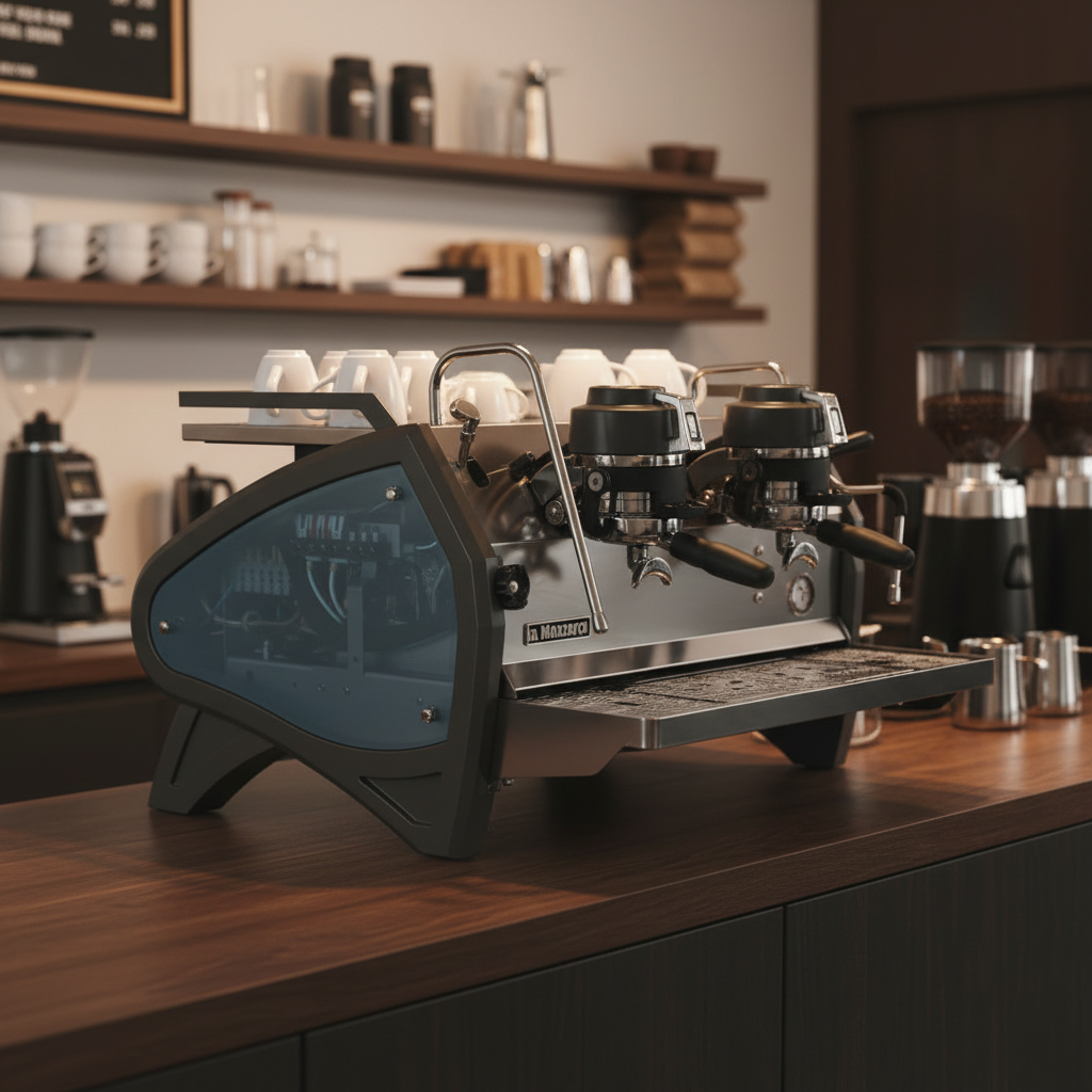 La Marzocco Strada X - Left View with Café Background