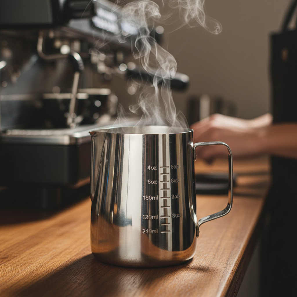 Rhino Pro Milk Pitcher with steamed milk