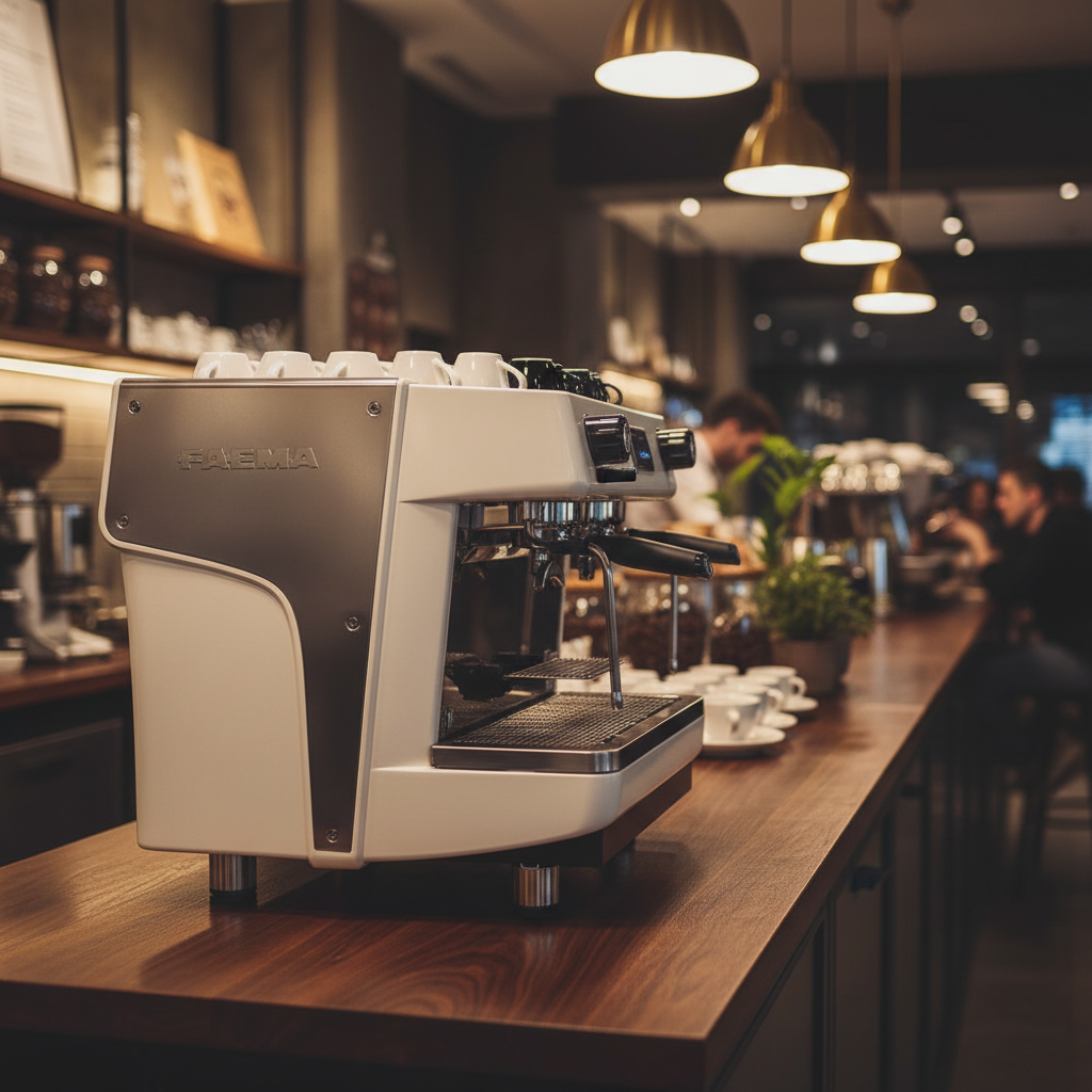 Faema Prestige in premium café - side view