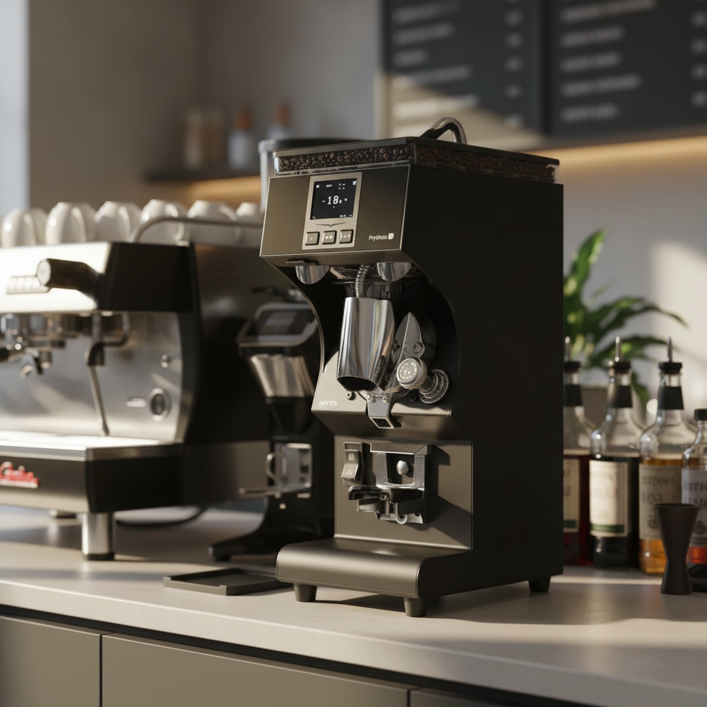 Black grinder in professional coffee shop