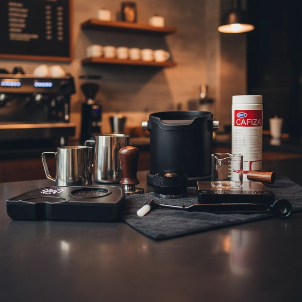 Professional barista accessories in premium environment
