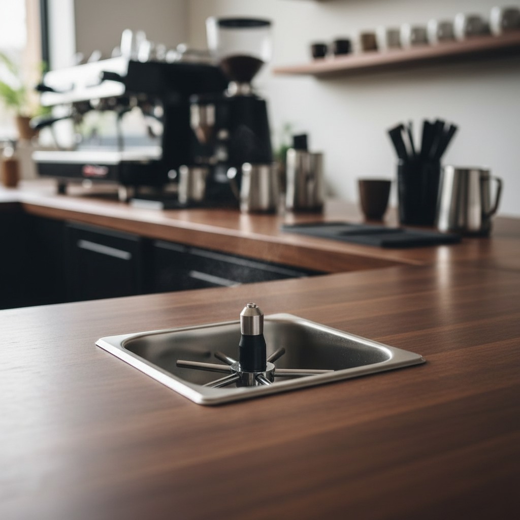 Rhino Pitcher Rinser on Professional Coffee Bar Counter