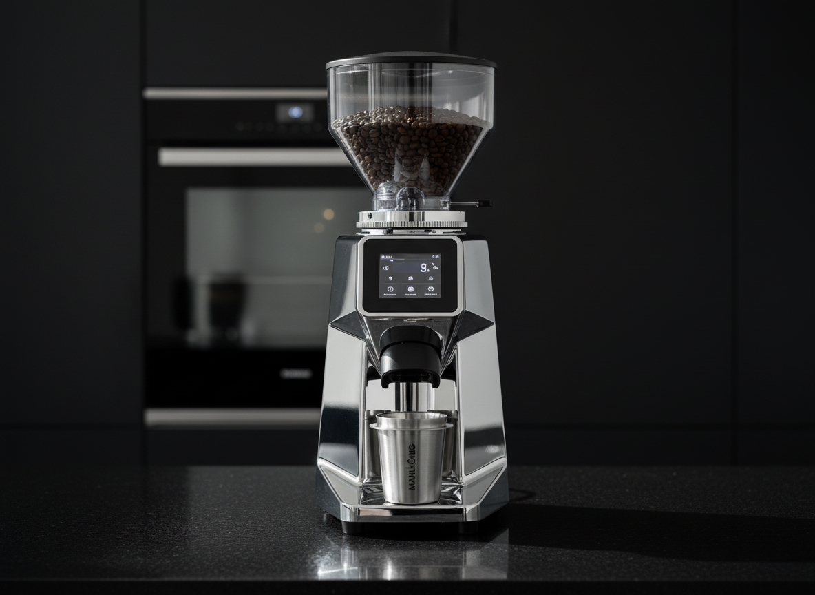 Mahlkonig X54 on black granite in minimalist kitchen