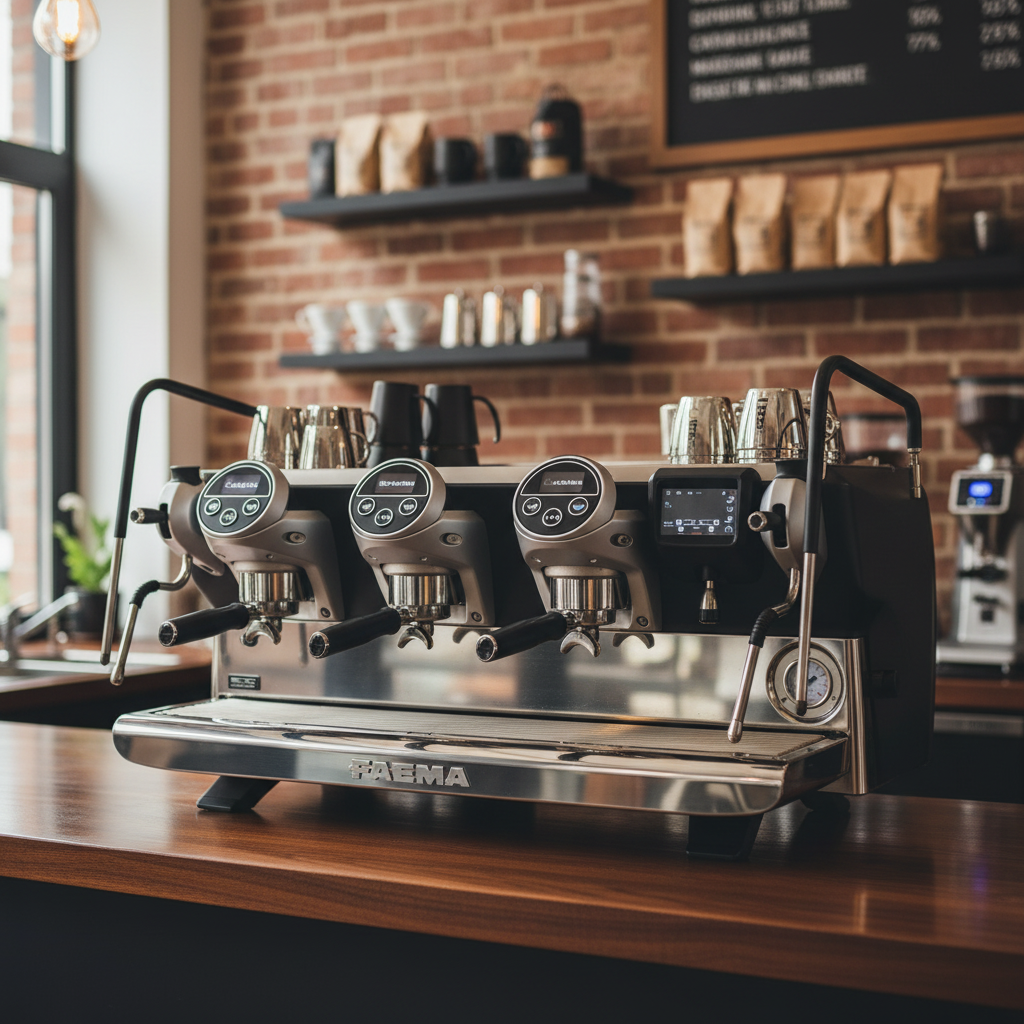 Faema E71E in professional coffee shop - front view