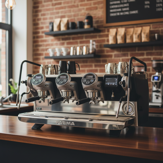 Faema E71E in professional coffee shop - front view