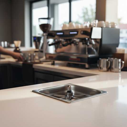 Rhino Pitcher Rinser Three-Quarter View in Cafe Setting