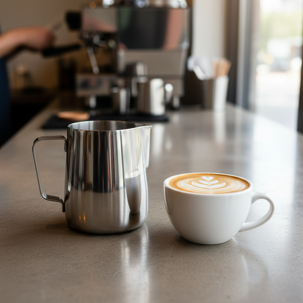 Rhino Pro Milk Pitcher with latte art