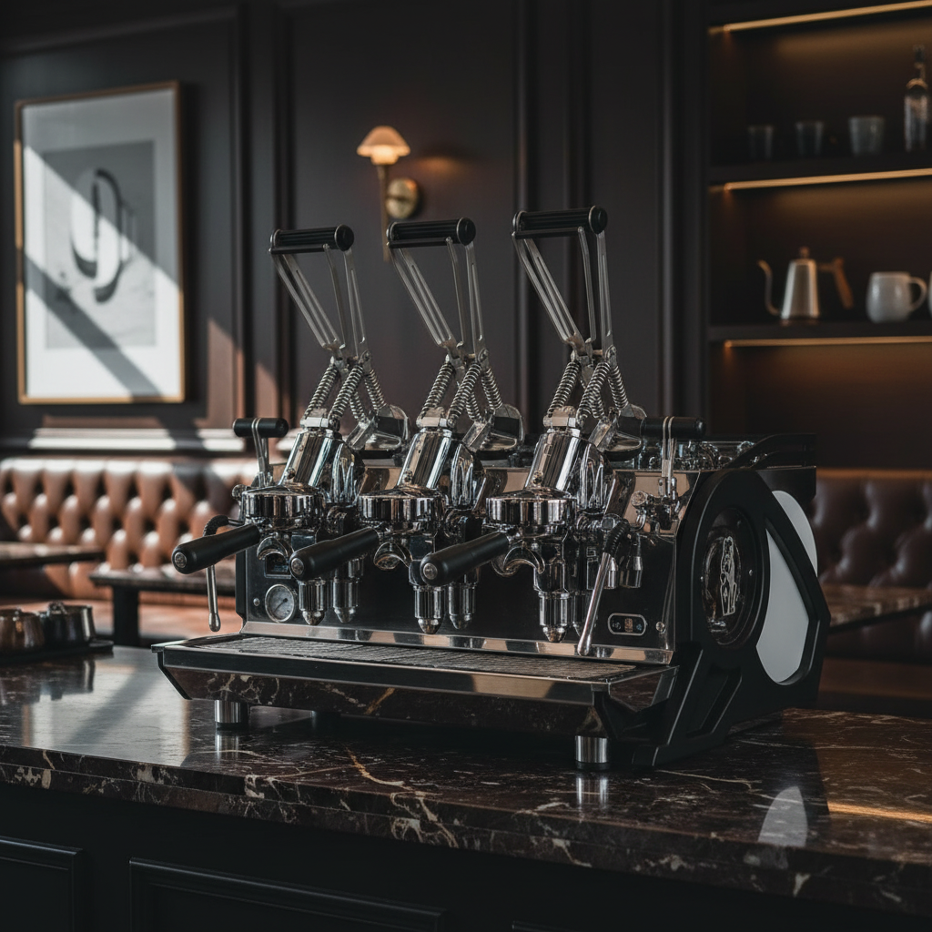 La Marzocco Leva S in dark luxury café interior