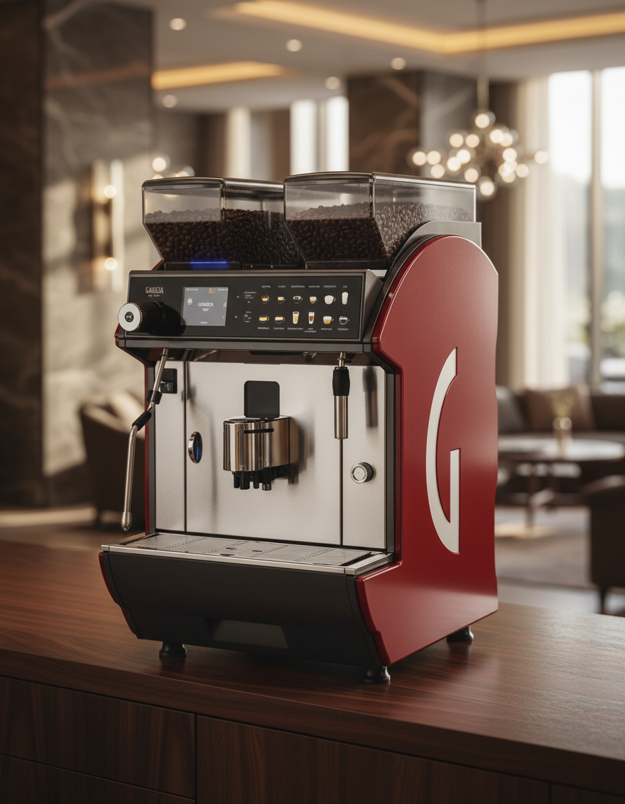 Gaggia espresso machine side view in luxury setting