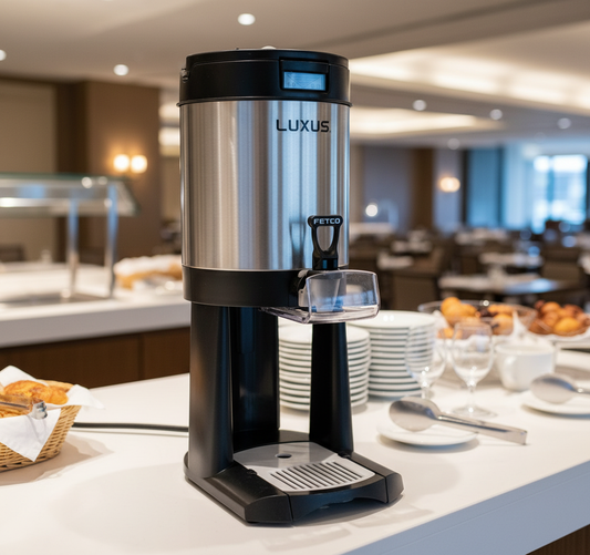 Fetco dispenser in hotel breakfast buffet