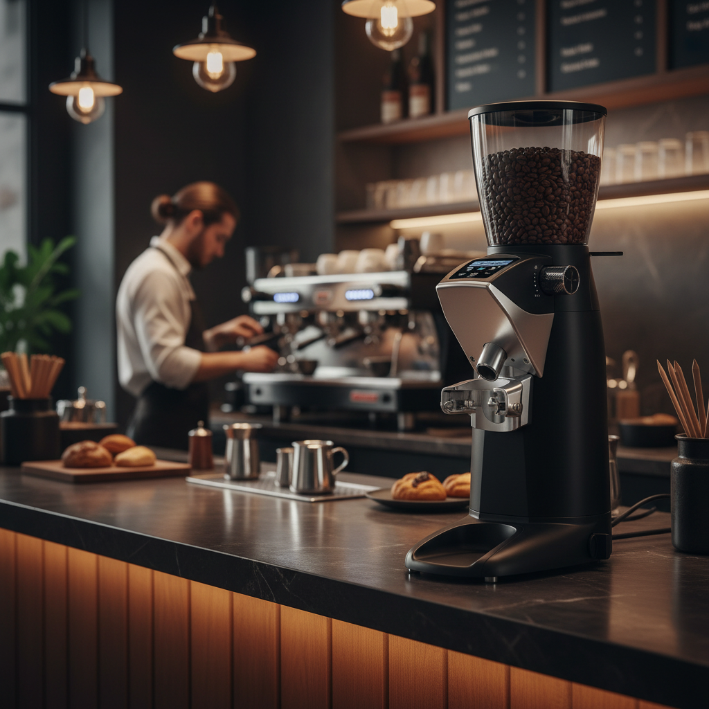 Compak PKF grinder in professional coffee shop setting