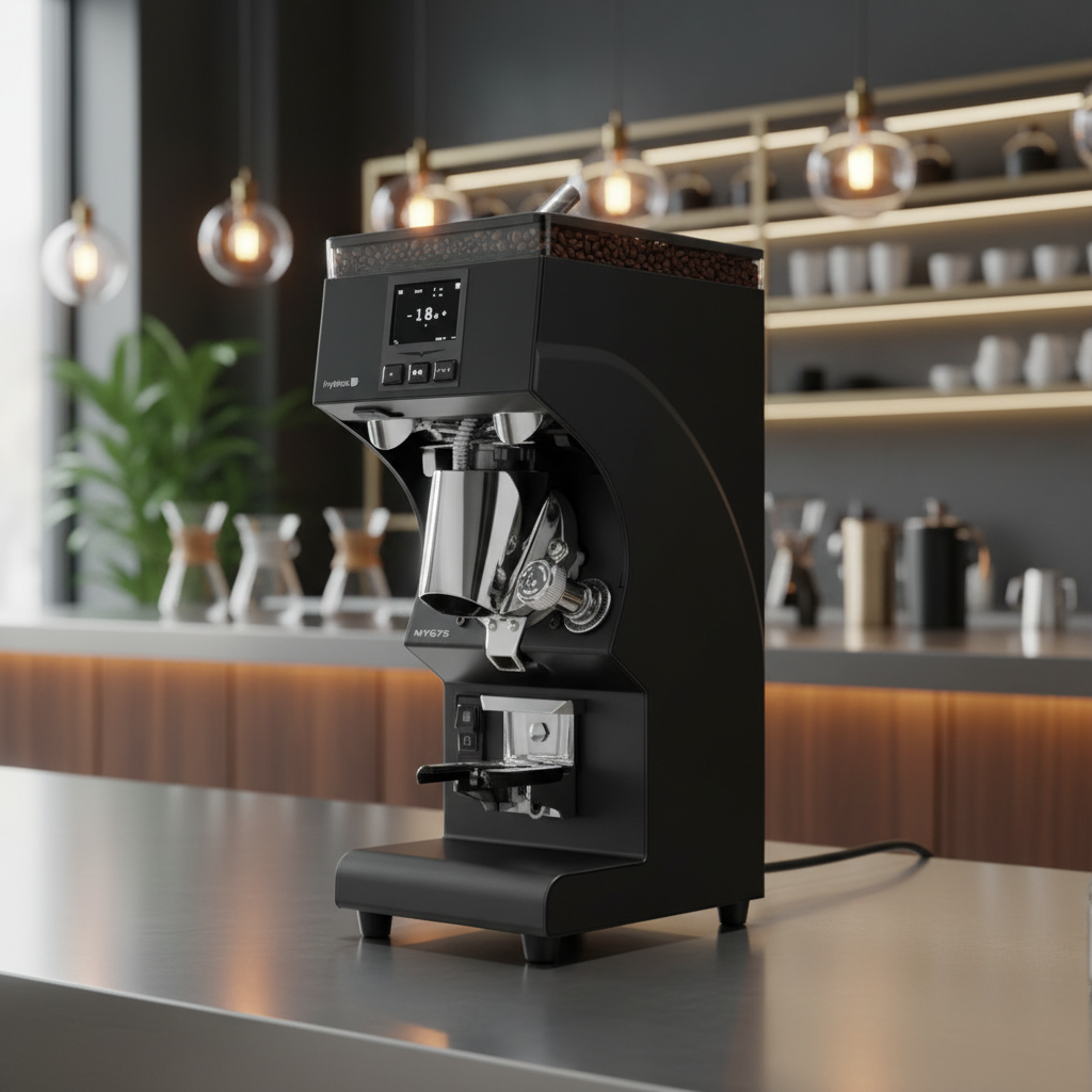 Black Victoria Arduino grinder in high-end coffee bar