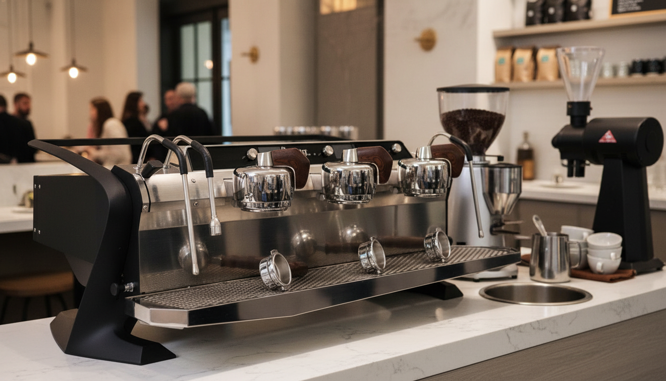 Slayer espresso machine on marble counter