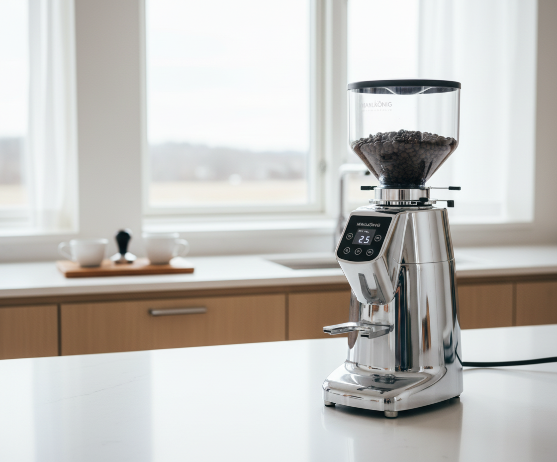 Mahlkonig X54 on white quartz in Scandinavian kitchen