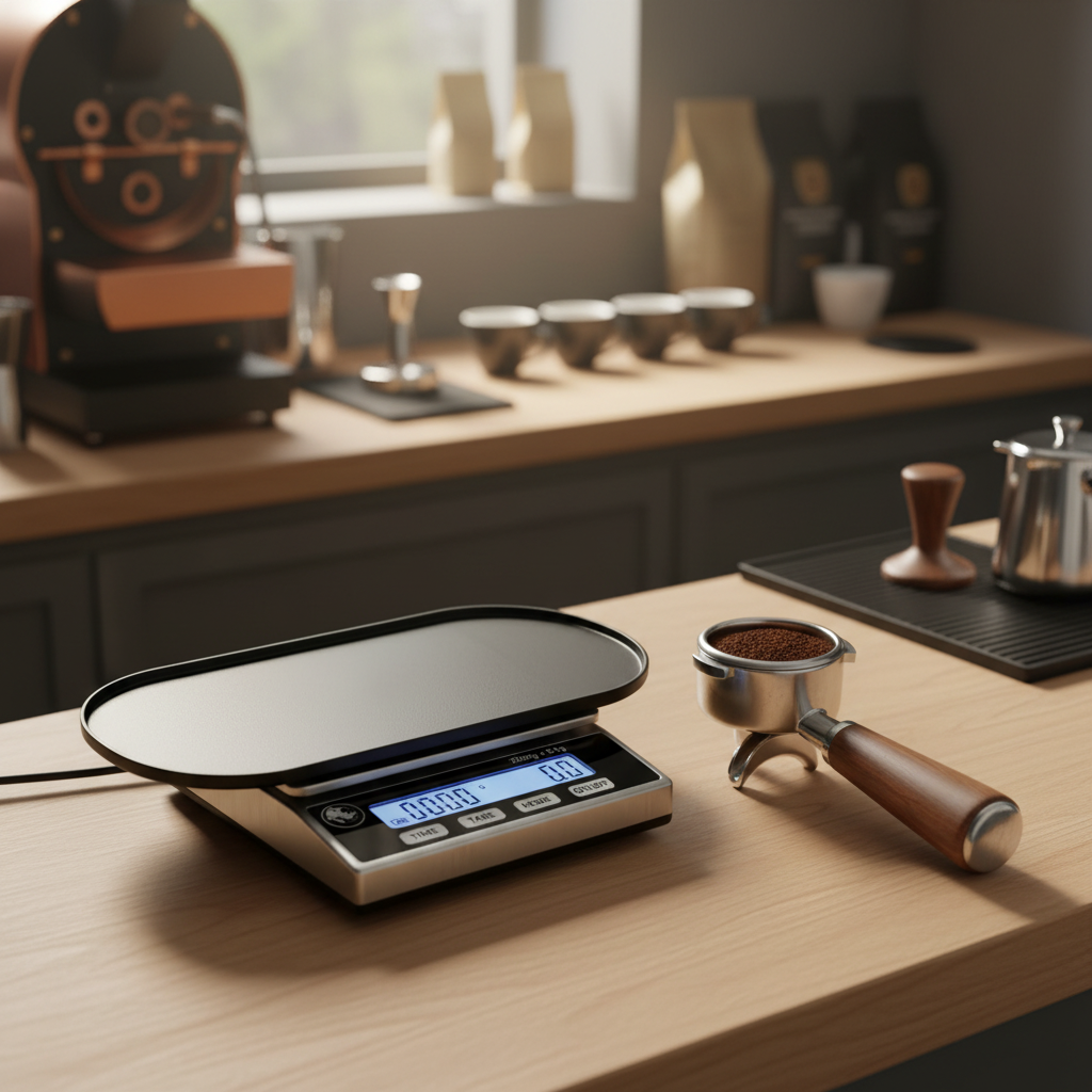 Precision scale on espresso bar workstation