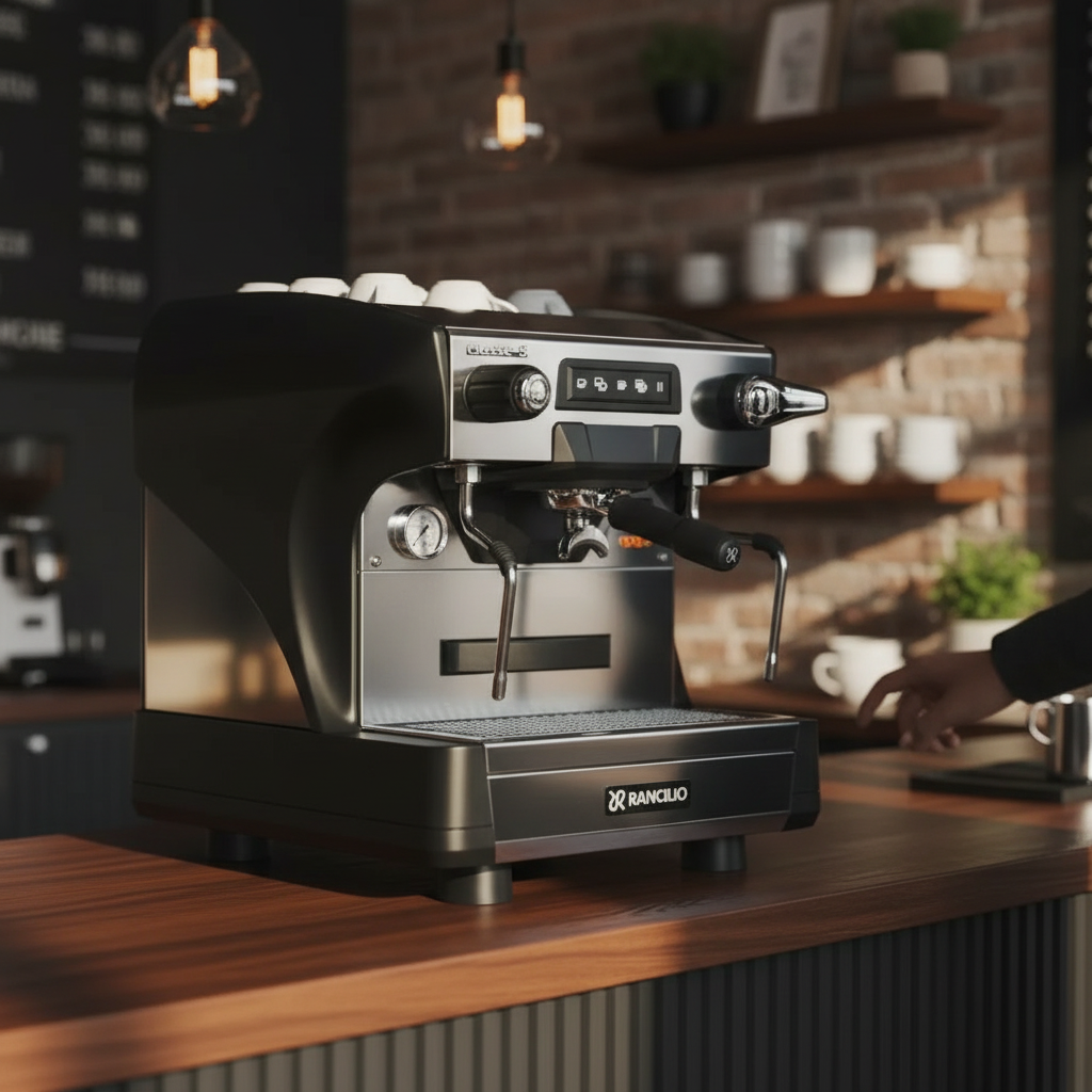 Rancilio espresso machine in modern café setting