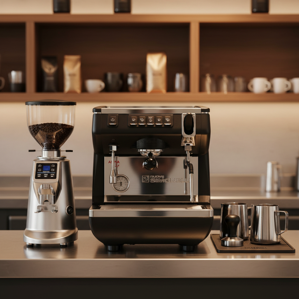 Professional espresso equipment in high-end coffee bar