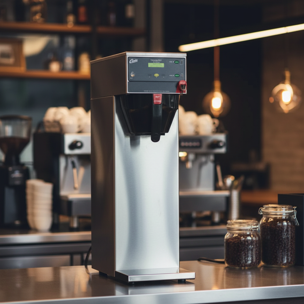 Coffee Brewer in Modern Cafe Setting