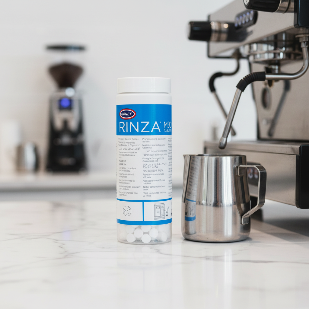 Urnex Rinza M90 on marble countertop