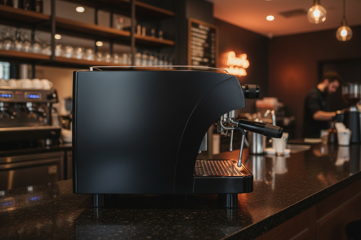 Side profile in barista workspace