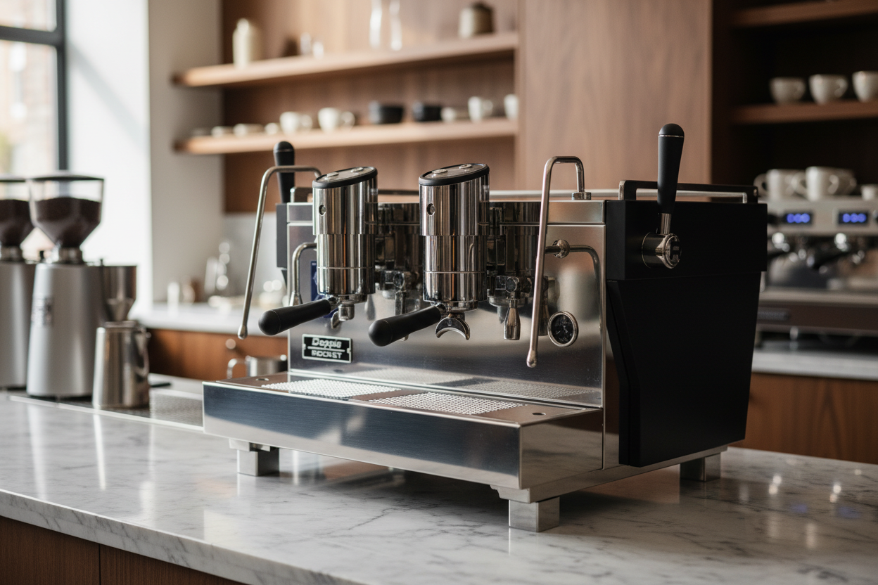 Rocket RE Doppia in modern café setting - front view