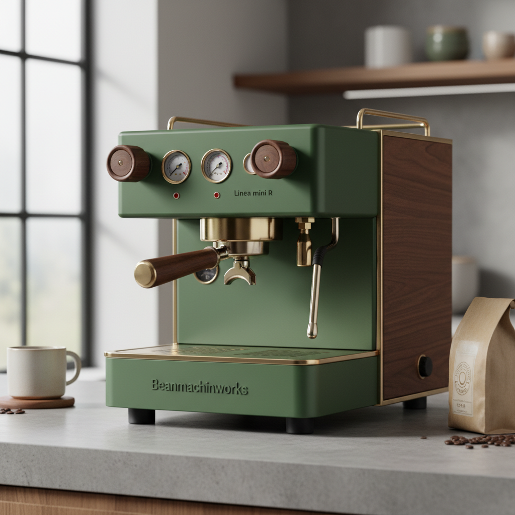 Linea Mini R- Custom Matte Military Green with Dark Wood & Brass Home Espresso Machine