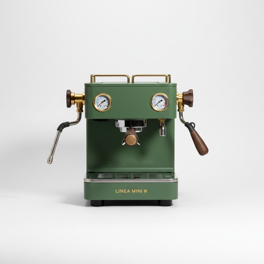 Linea Mini R- Custom Matte Military Green with Dark Wood & Brass Home Espresso Machine